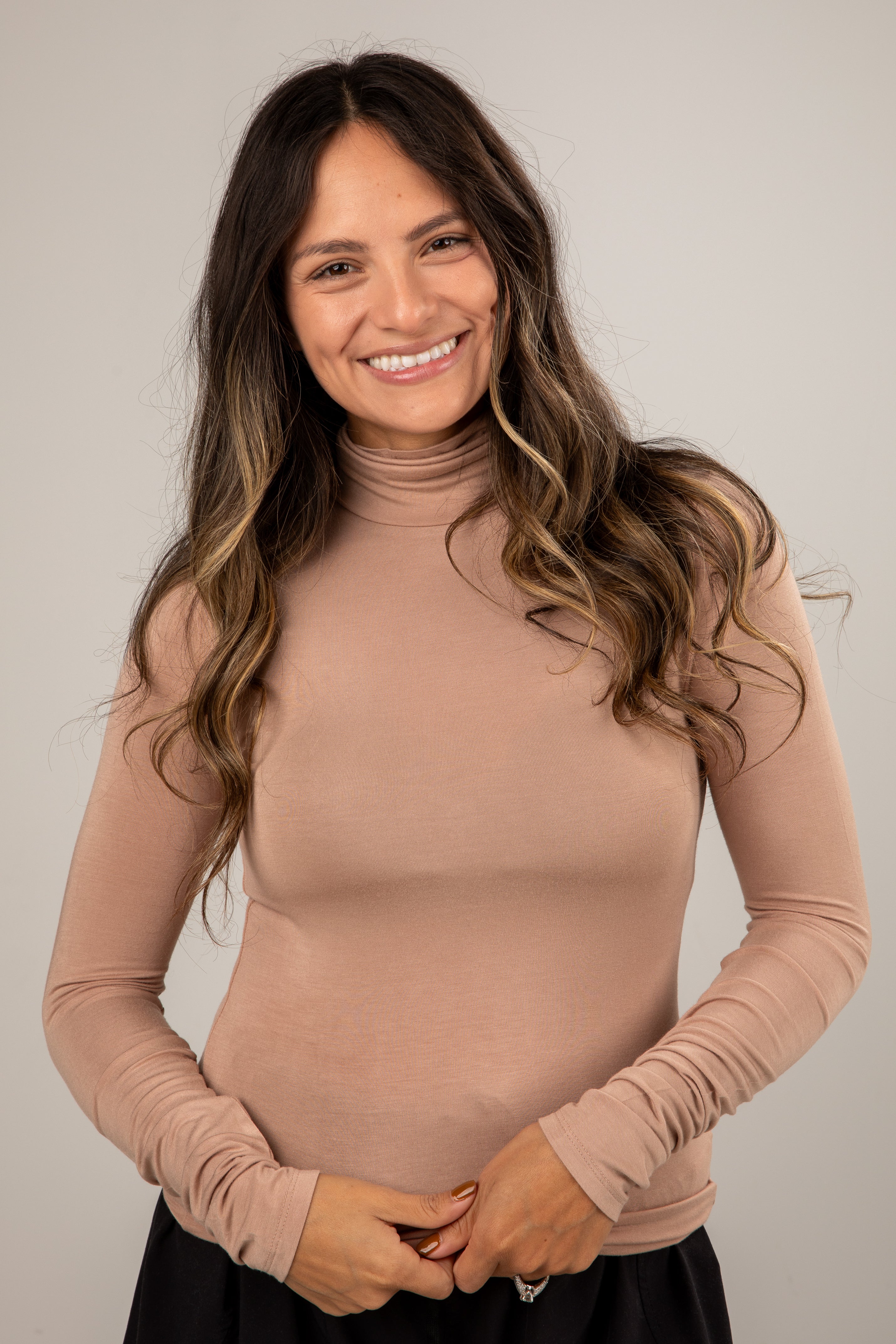 taupe mock neck