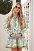 Woman wearing a floral dress with a white background