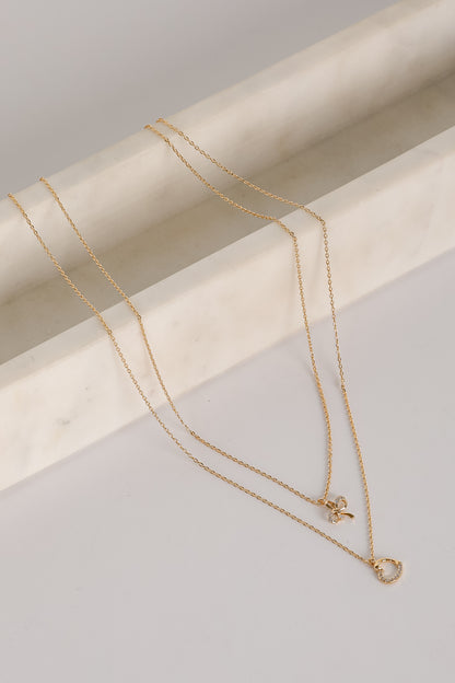 Monica Gold Heart Charm Layered Necklace