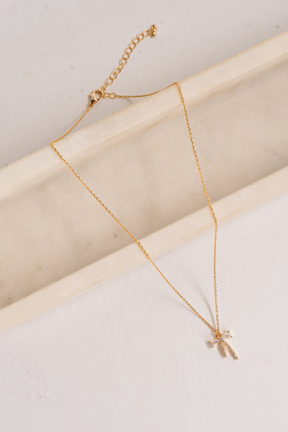 Charlie Gold Rhinestone Bow Charm Necklace