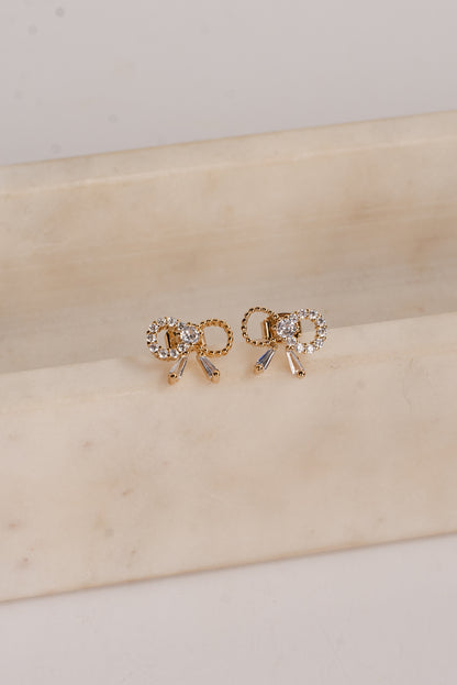 Allie Gold Rhinestone Bow Earrings