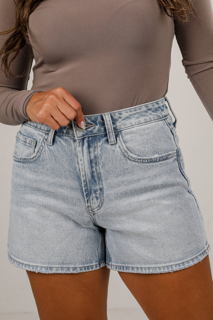 Becca Light Wash High-Rise Denim Shorts