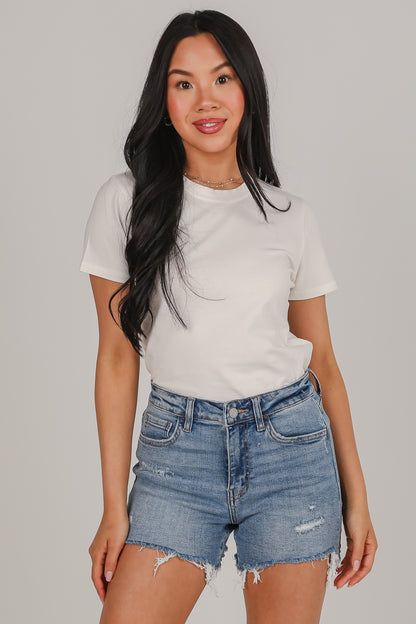 Leah Medium Wash Distressed Denim Shorts
